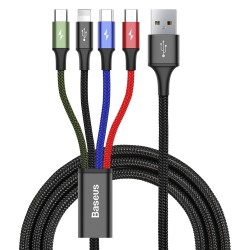 Kабел Baseus 4 в 1 USB-A към Lightning / USB Type C / 2x micro USB  3.5A, 1.2м черен - Разклонители, Зарядни и Кабели