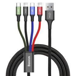 Кабел Baseus USB-A към с microUSB/2x Lightning/USB-C, 1.2м, черен CA1T4-A01 - Baseus