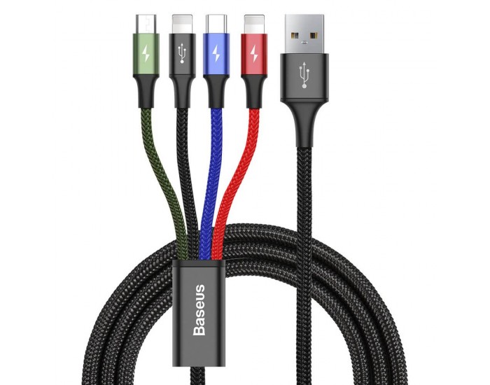 Кабел Baseus USB-A към с microUSB/2x Lightning/USB-C, 1.2м, черен CA1T4-A01