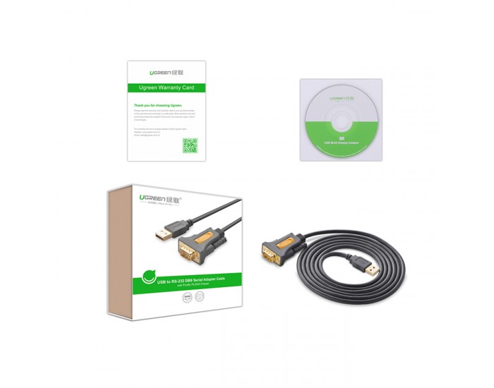 Кабел Ugreen USB-A към DB9 RS-232 1,5 м CR104 - сив