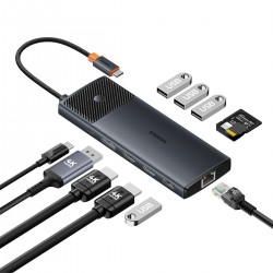 USB хъб Baseus Metal Gleam Series II 11-в-1 USB Type C към HDMI, DisplayPorts, USB-A x 2, USB-C PD, SD/TF B00061801123-00 - USB Хъбове, Четци и Флашки