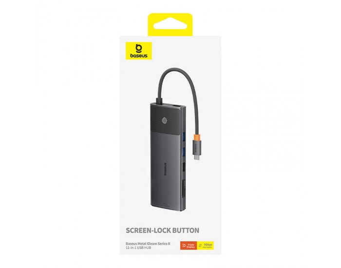 USB хъб Baseus Metal Gleam Series II 11-в-1 USB Type C към HDMI, DisplayPorts, USB-A x 2, USB-C PD, SD/TF B00061801123-00