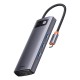 Хъб Baseus Metal Gleam Series 6в1 USB Type C към 3x USB 3.0 + HDMI + USB-C PD + VGA WKWG030013 - сив