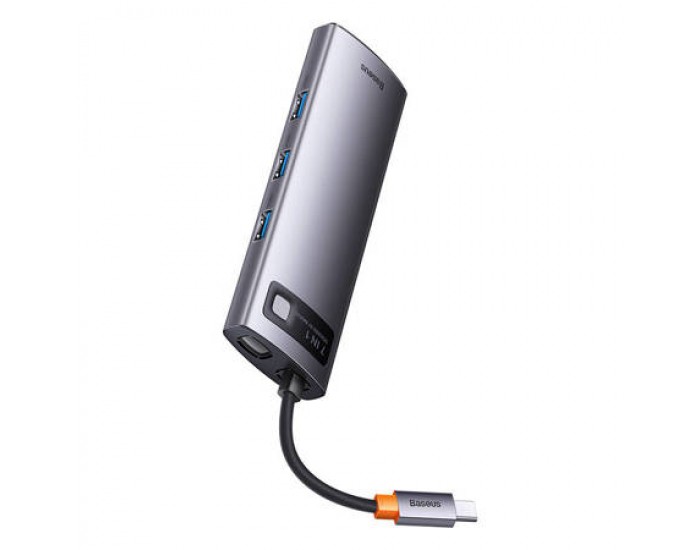 Мултифункционален хъб Baseus Metal Gleam Series 7в1 USB Type C към 2 x HDMI / 3 x USB 3.2 Gen. 1 / 1 x PD/RJ-45  WKWG040113 - сив