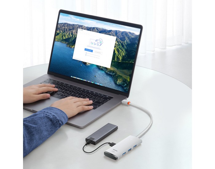 USB хъб Baseus WKQX030302 5 в 1 USB Type C - 4x USB 3.0 25см - бял