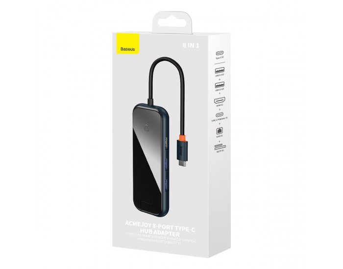 USB хъб Baseus AcmeJoy 8-портов USB-C към 1xHDMI /2xUSB-A 3.0 / 1xUSB-A 2.0 / 1xUSB-C PD&Data /1xRJ45 / 1xSD/TF - сив