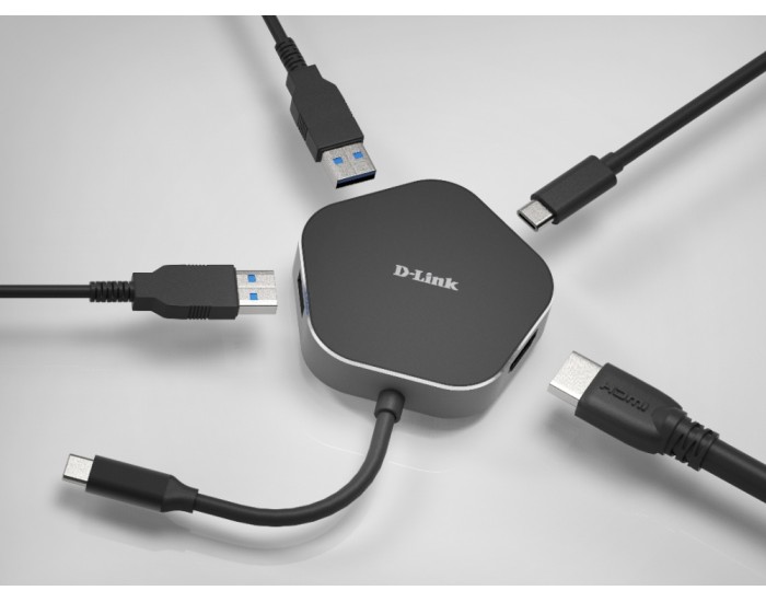 USB хъб D-Link DUB-M420 4-in-1 USB-C с HDMI и Power Delivery черен