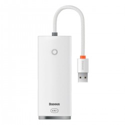 USB хъб Baseus WKQX030002 USB-A Lite Series 5в1, мултифункционален, 25см, бял - USB Хъбове, Четци и Флашки