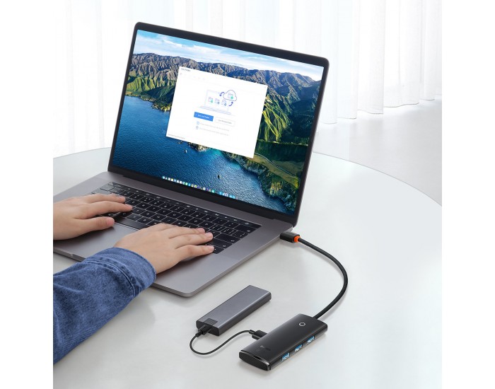 USB хъб Baseus WKQX030301 USB-C Lite Series 5в1, мултифункционален, 25см, черен