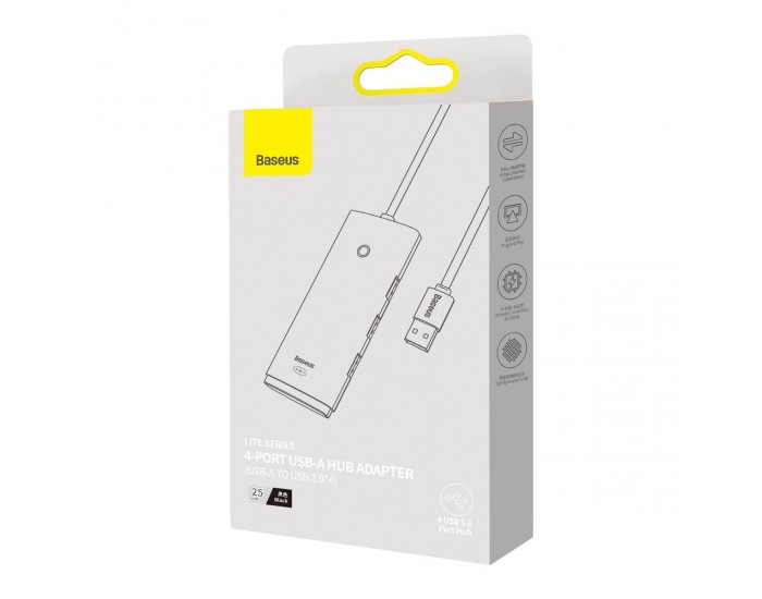 USB хъб Baseus WKQX030001 USB-A Lite Series 5в1, мултифункционален, 25см, черен