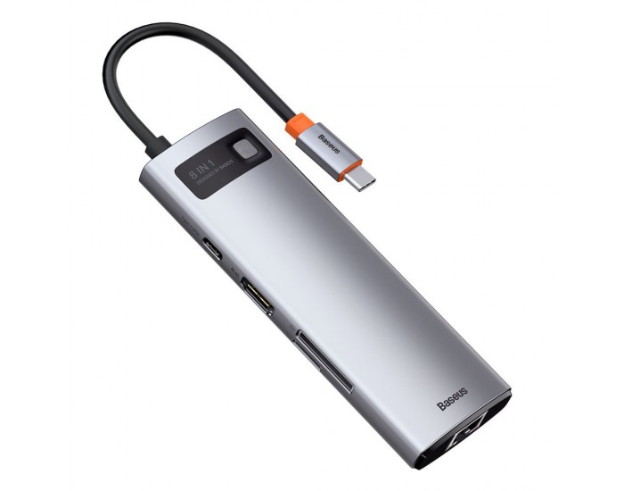 USB хъб Baseus Type-C 8 в 1 с USB Type-C PD/3x USB 3.2 Gen 1/RJ45 1 Gbps/HDMI 4K 30 Hz/SD/microSD