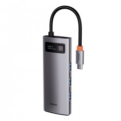 USB хъб Baseus Type-C 5 в 1 с 3х USB 3.0, 1х HDMI, 1х USB-C порта, сив - USB Хъбове, Четци и Флашки