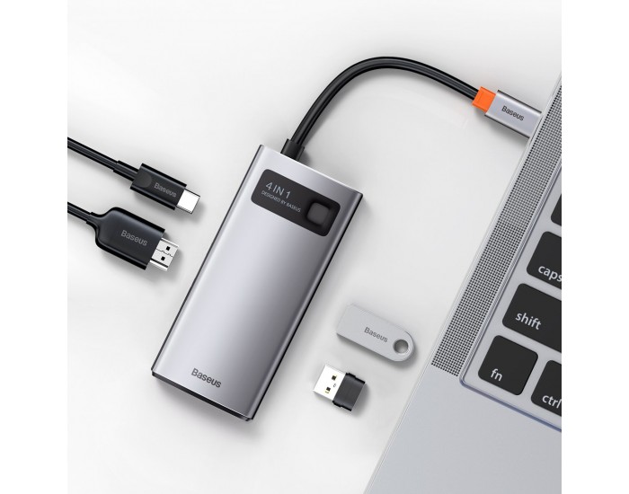 USB хъб Baseus Type-C 4 в 1 с 1х USB 3.0, 1х USB 2.0, 1х HDMI порта, черен