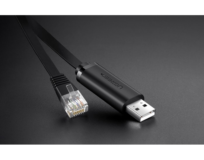 Мрежов кабел UGREEN CM204 USB - RJ45, конзолен 1.5м - черен