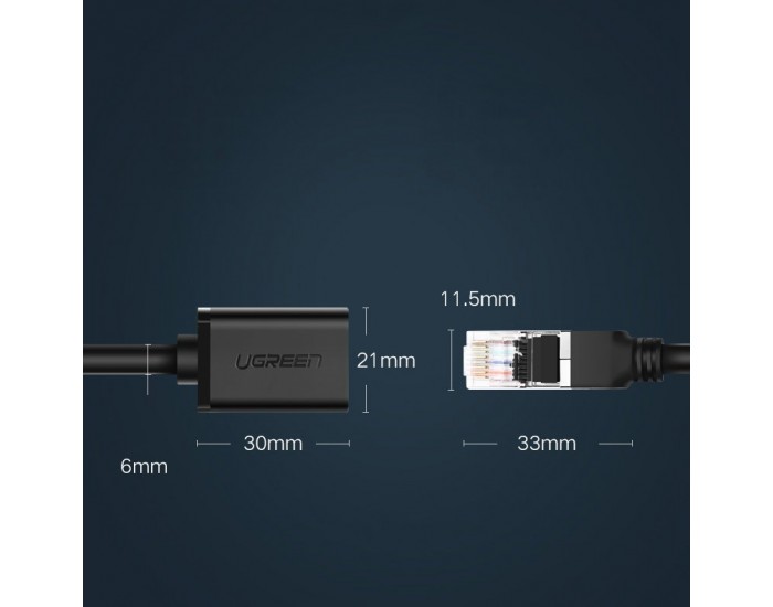 Мрежов кабел Ugreen 11283 RJ45 мъжки/женски Cat 6 UTP 5м - черен