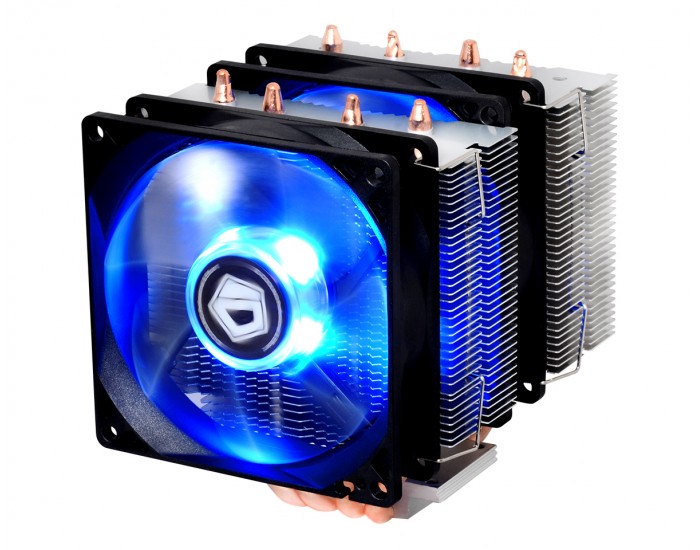 Вентилатор ID Cooling SE-904TWIN за Intel и AMD процесори син LED