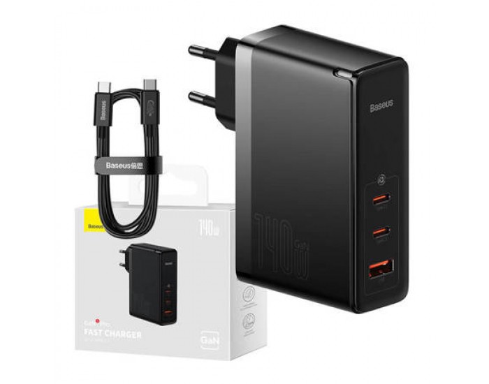 Зарядно устройство Baseus GaN5 Pro fast charger 2xUSB-C+USB 140W CCGP100201 - черно