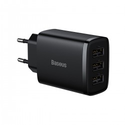 Зарядно устройство Baseus Compact CCXJ020101 с USB троен порт 17W черно - Разклонители, Зарядни и Кабели