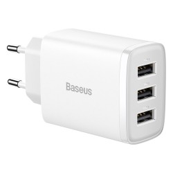 Зарядно устройство Baseus Compact CCXJ020102 USB троен порт, 17W, бяло - Разклонители, Зарядни и Кабели