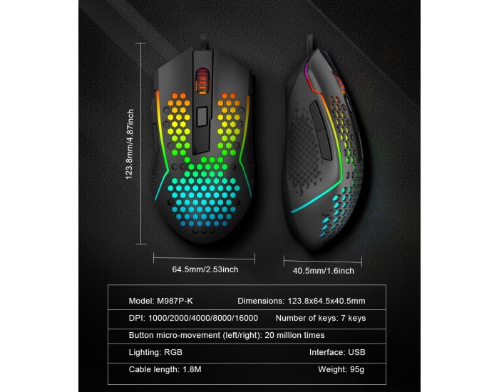 Мишка Redragon Reaping Elite M987P-K RGB PAW3389 32900 DPI геймърска