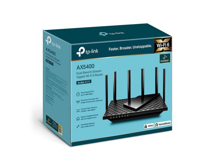 Двулентов Gigabit Wi-Fi 6 рутер TP-Link Archer AX72 AX5400