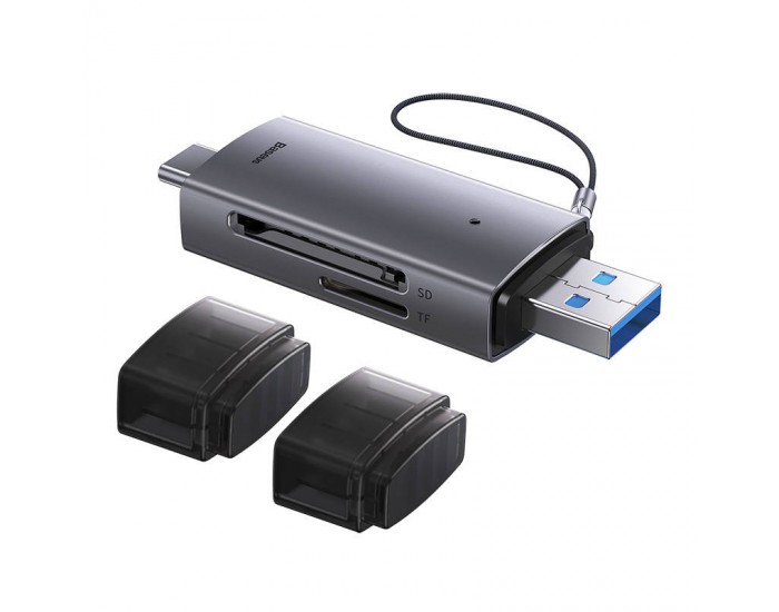 Четец на карти Baseus Lite Series USB-A & Type-C към SD/TF Card Reader WKQX060113 - сив