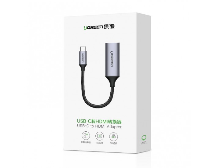 Адаптер Ugreen USB Type C към HDMI 2.0, 4K @ 60 Hz Thunderbolt 3 за MacBook / PC 70444 - сив