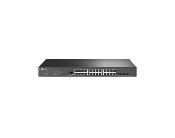 24-портов комутатор TP-Link TL-SG3428X-UPS JetStream Gigabit L2+ управляван с 4 10GE SFP+ слота и UPS захранване