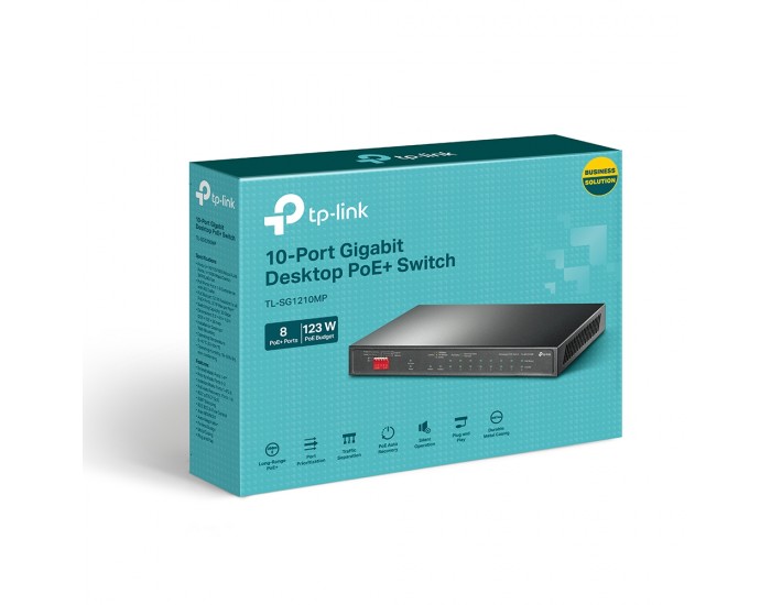 10-портов Easy Smart гигабитен комутатор TP-Link TL-SG1210MPE с 8-PoE+ порта и gigabit combo SFP/RJ45 порт