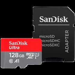 SanDisk Ultra microSDXC 128GB + SD Adapter 140MB/s  A1 Class 10 UHS-I; EAN:619659200558 - USB Хъбове, Четци и Флашки