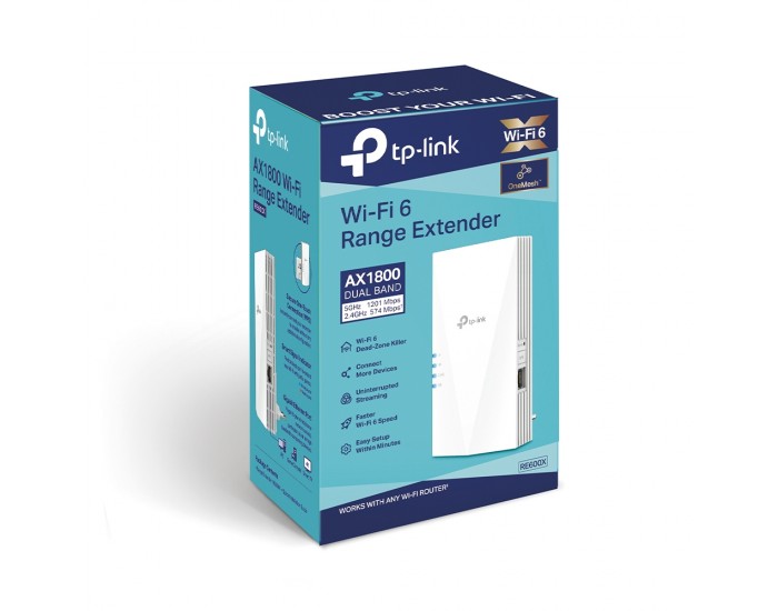 Удължител на обхват TP-Link RE600X AX1800 Wi-Fi 6 OneMesh 2-лентов