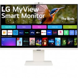 Монитор LG 32SR85U-W, 31.5" IPS Smart webOS, Full HD Web cam, AG, 5ms, 1000:1, 400cd/m, DCI-P3 95%, 4K UHD (3840x2160), ThinQ, HDR 10, HDMI, USB Type-C-PD 90W, Wi-Fi B/in, AirPlay 2, Bluetooth, Speakers 5W x 2, Height Adjustable, Tilt, White - Монитори