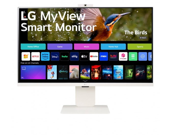 Монитор LG 32SR85U-W, 31.5" IPS Smart webOS, Full HD Web cam, AG, 5ms, 1000:1, 400cd/m, DCI-P3 95%, 4K UHD (3840x2160), ThinQ, HDR 10, HDMI, USB Type-C-PD 90W, Wi-Fi B/in, AirPlay 2, Bluetooth, Speakers 5W x 2, Height Adjustable, Tilt, White