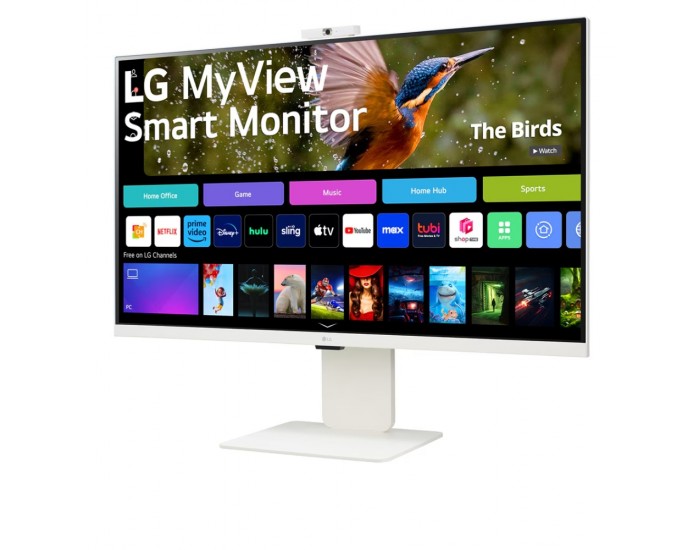 Монитор LG 32SR85U-W, 31.5" IPS Smart webOS, Full HD Web cam, AG, 5ms, 1000:1, 400cd/m, DCI-P3 95%, 4K UHD (3840x2160), ThinQ, HDR 10, HDMI, USB Type-C-PD 90W, Wi-Fi B/in, AirPlay 2, Bluetooth, Speakers 5W x 2, Height Adjustable, Tilt, White