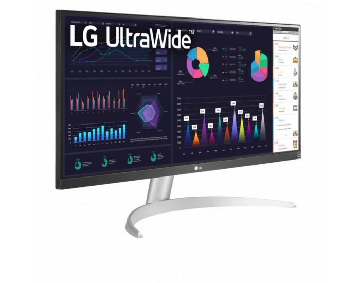 Монитор LG 29WQ600-W, 29" UltraWide Full HD, IPS Panel, 1ms MBR, 1000:1, 250 cd/m2, 21:9, 2560 x 1080, HDR 10, sRGB 99%, FreeSync, 100Hz, USB Type-C, Speacers, HDMI, DP, Tilt, Headphone Out, Black