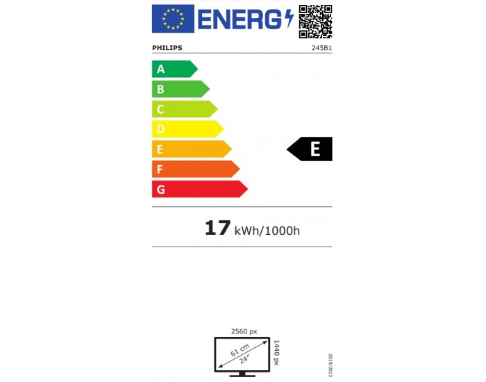 Монитор Philips 245B1, 23.8" IPS WLED, 2560x1440@75Hz, 4ms GtG, 250cd m/2, 1000:1, DCR 50M:1, Adaptive Sync, FlickerFree, Low Blue Mode, 2Wx2, Tilt, Height Adjust, Pivot, Swivel, DVI, HDMI, DP, USB hub