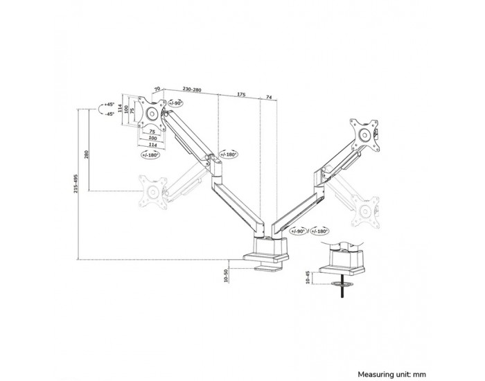 Стойка Neomounts by Newstar Next Slim Desk Mount, double display (topfix clamp & grommet)