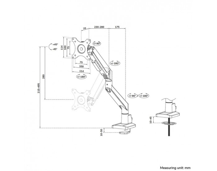 Стойка Neomounts by Newstar Next Slim Desk Mount, single display (topfix clamp & grommet)