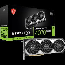 MSI Video Card Nvidia RTX 4070 SUPER 12G VENTUS 3X OC, 12GB GDDR6X, 192bit, 21Gbps Memory speed, Boost: 2505MHz, 7168 CUDA Cores, 3x DP 1.4a, HDMI 2.1a, RAY TRACING, Triple Fan, 1x 16pin, 650W Recommended PSU, 3Y - Компютърни Компоненти