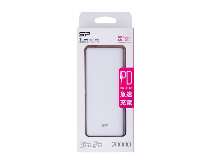 Silicon Power Power Bank, C20QC, 20000mAh, White, EAN: 4713436123187