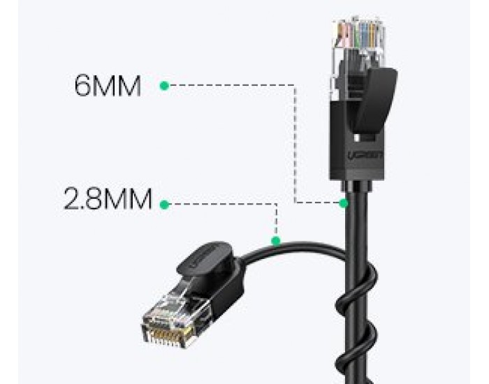 Мрежов кабел Ugreen 70656 Ethernet patchcord RJ45 Cat 6A UTP 1000Mbps 10м - черен