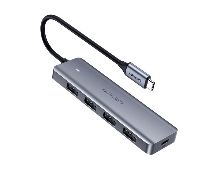 Мултифункционален USB хъб Ugreen 4 в 1 USB Type C - 4 x USB 3.2 с USB-C захранващ порт (CM219 70336) - сив