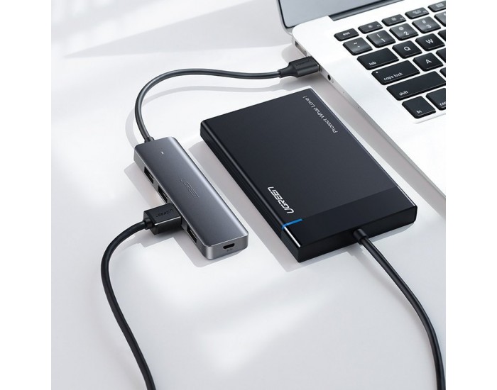 Мултифункционален USB хъб Ugreen 4 в 1 USB Type C - 4 x USB 3.2 с USB-C захранващ порт (CM219 70336) - сив