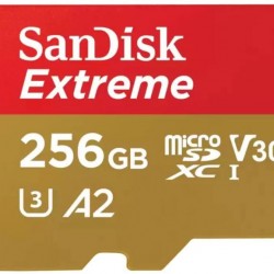 SanDisk Extreme microSDXC 256GB + SD Adapter + 1 year RescuePRO Deluxe up to 190MB/s & 130MB/s Read/Write speeds A2 C10 V30 UHS-I U3; EAN:619659188504 - USB Хъбове, Четци и Флашки