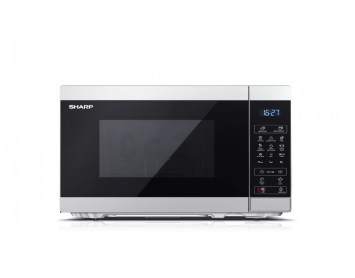 Микровълнова печка Sharp YC-MG02E-S, Fully Digital, Built-in microwave grill, Grill Power: 1000W, Cavity Material -steel, 20l, 800 W, LED Display Blue, Timer & Clock function, Child lock, Silver/Black door, Defrost, Cabinet Colour: Silver