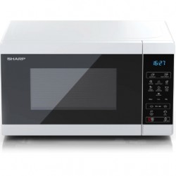 Микровълнова печка Sharp YC-MS02E-W, Fully Digital, Cavity Material -steel, 20l, 800 W, LED Display Blue, Timer & Clock function, Child lock, Silver/Black door, Defrost, Cabinet Colour: White - Малки домакински уреди