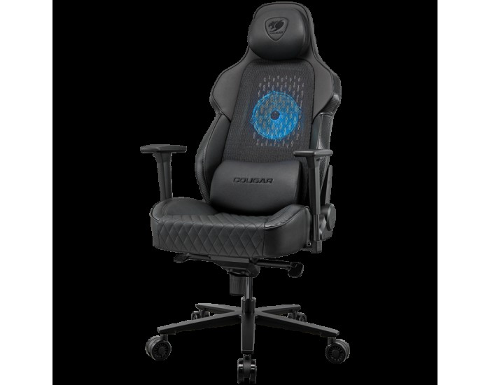 COUGAR Chair NxSys Aero Black, Breathable PVC LeatherHighly breathable mesh cloth, 150º Reclining, RocX, Piston Lift Height Adjustment, 3D Adjustable armrest, Full Steel Frame, Class 4 Gas Lift Cylinder