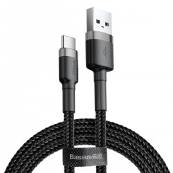 Кабел Baseus Cafule USB-A към USB-C, 2м, черен - Разклонители, Зарядни и Кабели