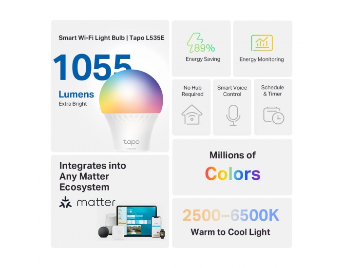 Многоцветна интелигентна електрическа крушка TP-Link Tapo L535E
