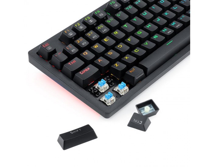 RGB безжична/USB механична геймърска клавиатура Redragon Karma K598P-KBS blue switches